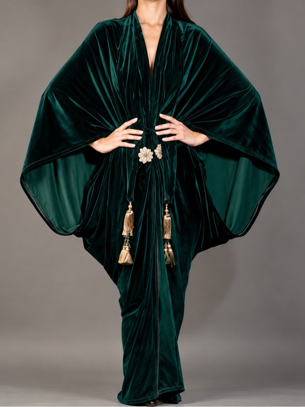 Forest Green Velvet Great Gatsby / Art Deco Dress – Size US 10–12